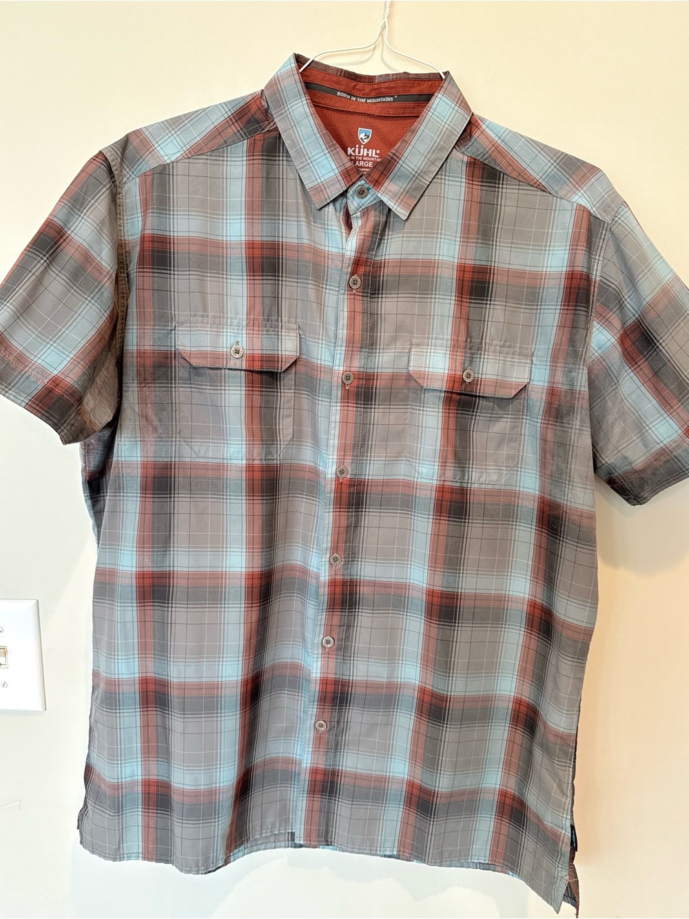 Kuhl Men's Perusadr Short-Sleeve Plaid Button-Up Shirt - Aqua & Gray & Red